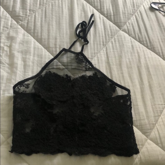 Lace Halter Neck Tank Top Black - Picture 4 of 6